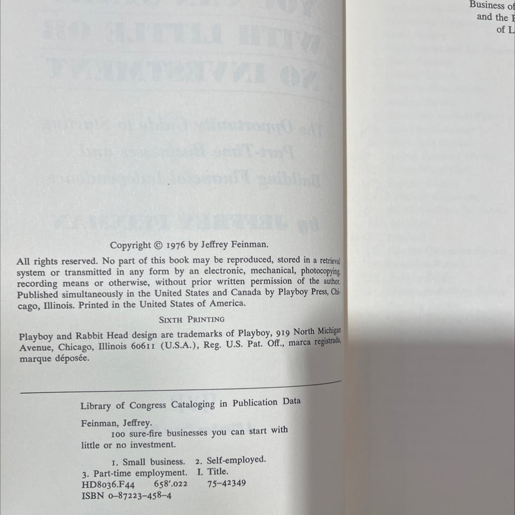100 sure-fire businesses you can start with little or no investment book, by Jeffrey Feinman, 1976 Hardcover