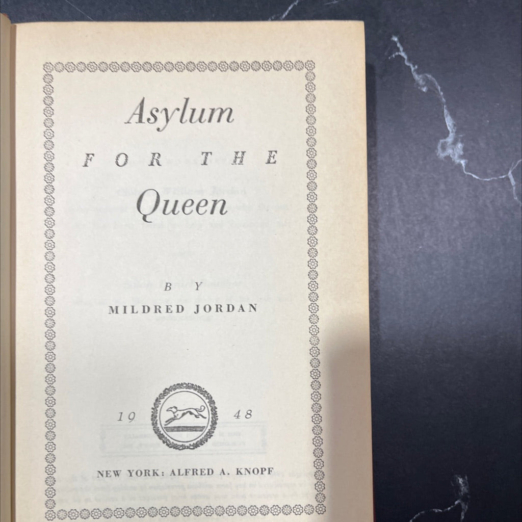 asylum for the queen book, by mildred jordan, 1948 Hardcover